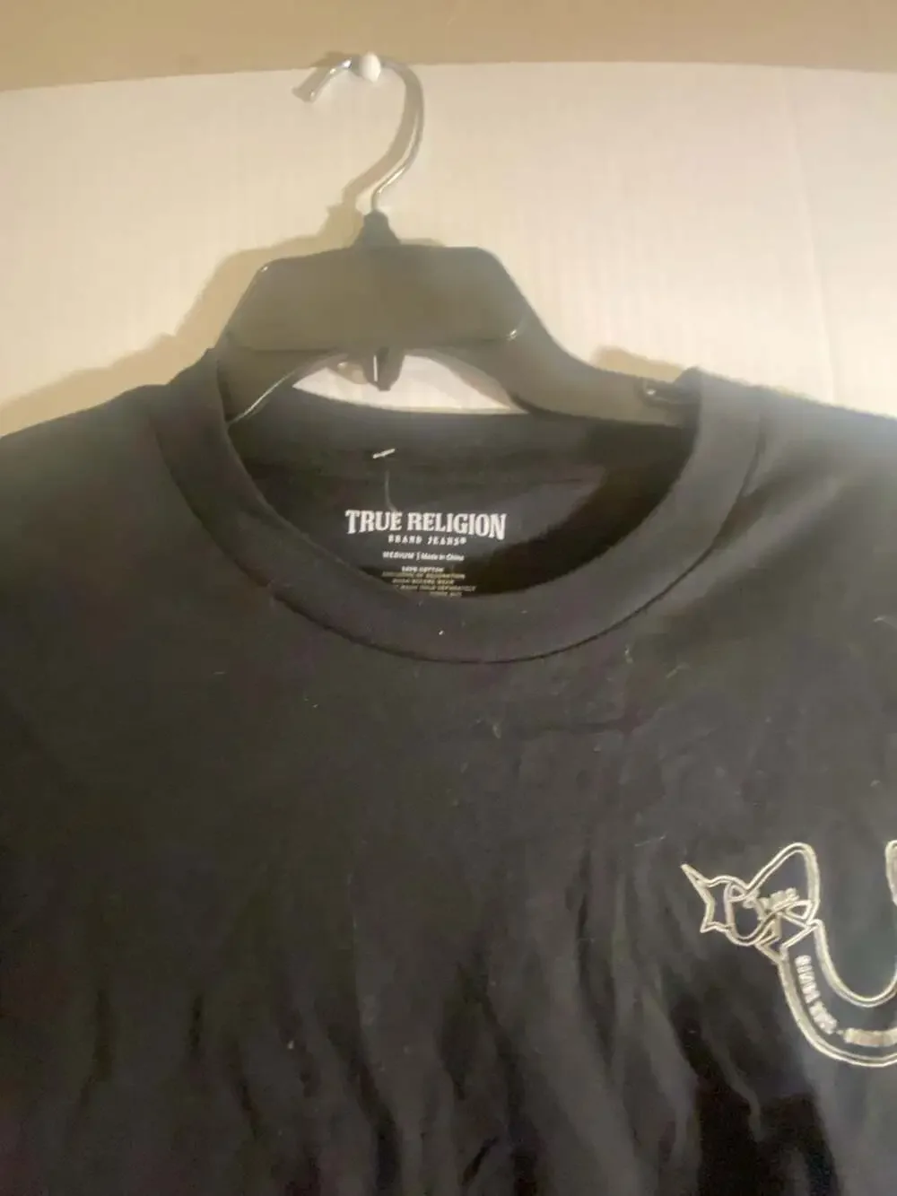 True Religion Patch Multi Logo Jet Black Cotton T-Shirt